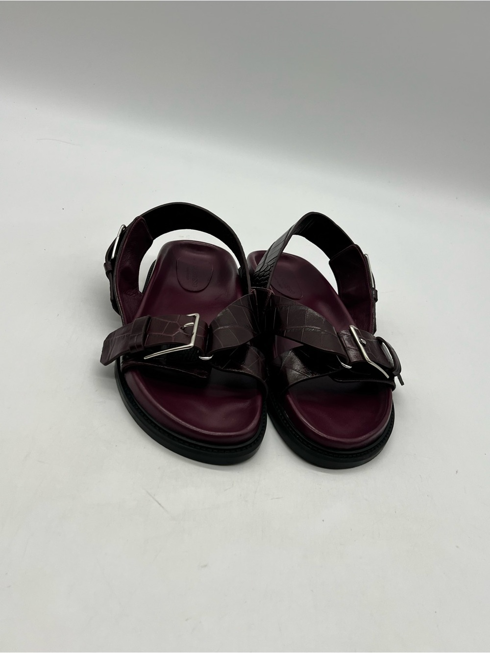 Scarosso Hailey Women’s 37 Sz US 7 Burgundy Croc Strap Buckled Sandals Shoes.